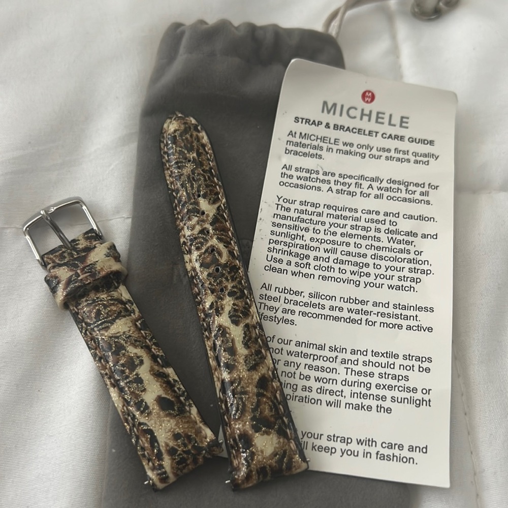 Michele 18mm Kenya Leopard Print Patent Leather Watch Band Strap